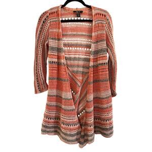 STYLE & CO Coral Striped Crochet Open Knit Cardigan Cover-Up Boho- Sz Small